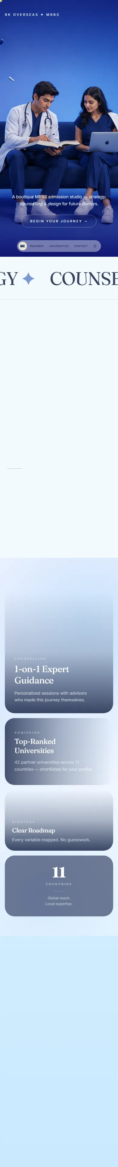 BK Overseas on mobile, showing the responsive layout
